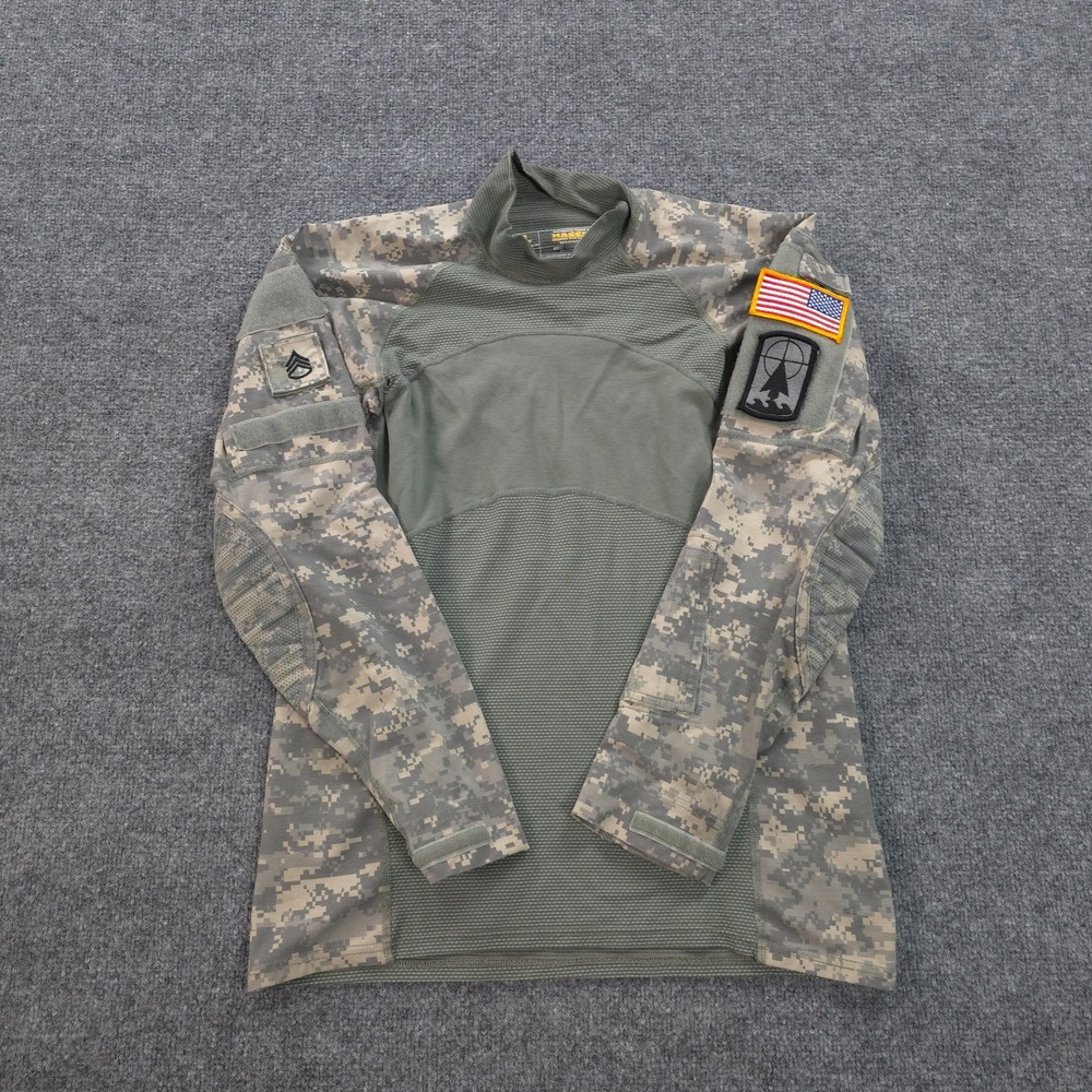 Massif Shirt Mens Large Green Digital Camo Army Combat Performance Patches